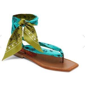 Alexis Isabel The Roma Sandal EU 38 US  7.5 / 8 100% Silk Strap Leather Sole